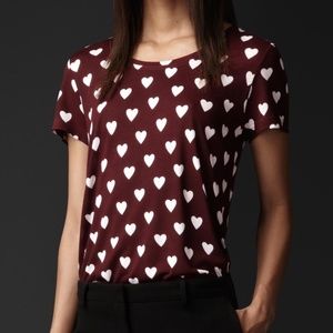 Burberry Prorsum Burgundy Heart Print Tee Shirt